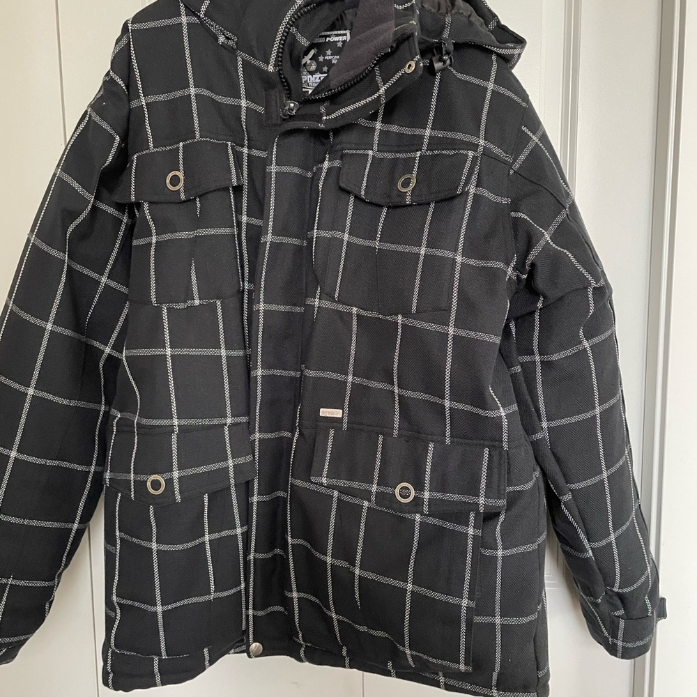 Black Checkered Hooded Jacket